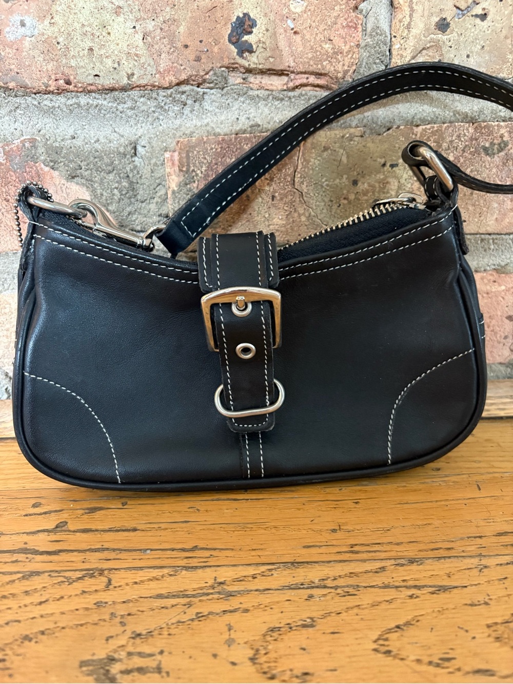 Coach vintage 90 mini Black Leather Shoulder Bag with Contrast Stitching - Picture 4 of 12